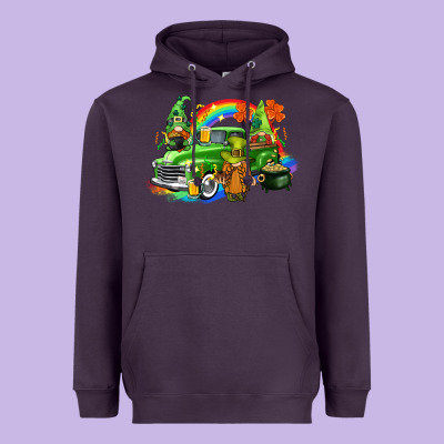 St. Patrick's Day Truck With Gnomies Heavyweight Hoodie Designed By Cowgirlartshop