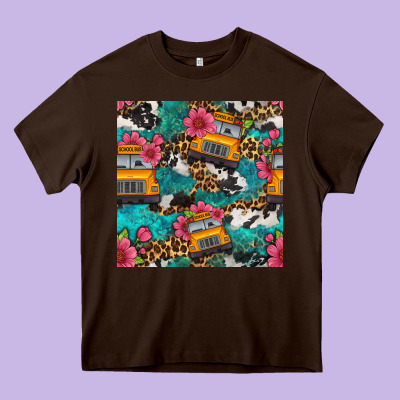 Western School Bus Seamless Pattern Heavy Core Tee Designed By Bundleandbundleshop