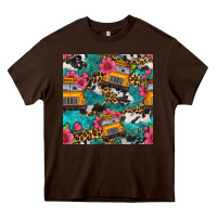 Chocolate Brown western school bus seamless pattern Heavy Core Tee - BundleAndBundleShop