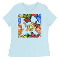 Baby Blue summer and leaf seamless pattern Ladies Tee - BundleAndBundleShop