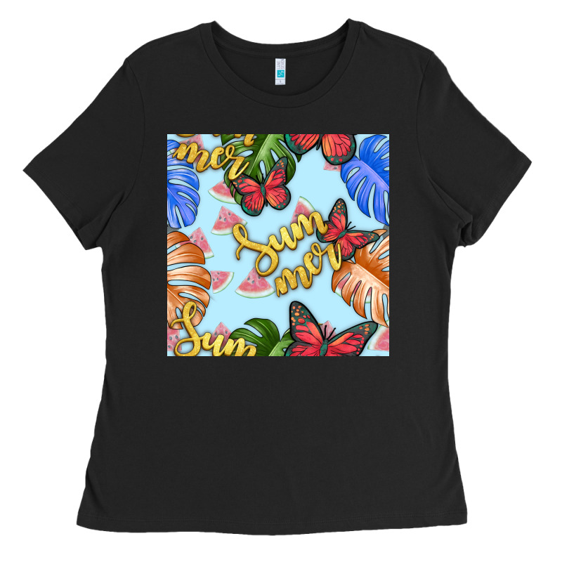Summer And Leaf Seamless Pattern Ladies Tee by BundleAndBundleShop | Teevron