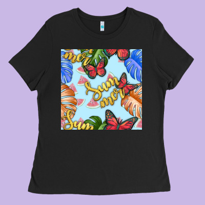 Summer And Leaf Seamless Pattern Ladies Tee Designed By Bundleandbundleshop