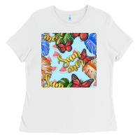 White summer and leaf seamless pattern Ladies Tee - BundleAndBundleShop