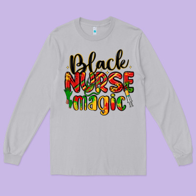 Black Nurse Magic Long Sleeve Tee Designed By Lillyallendesigns
