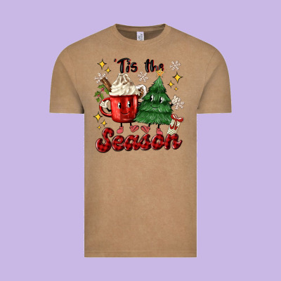 'tis The Season With Christmas Tree And Hot Cocoa Vintage Tee Designed By Maliassmallbusiness