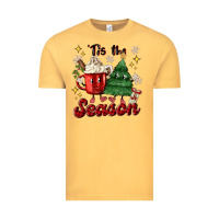 Vintage Mustard 'tis the season with christmas tree and hot cocoa Vintage Tee - MaliasSmallBusiness
