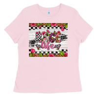 Bubblegum Pink race life tumbler Ladies Tee - Artiststas