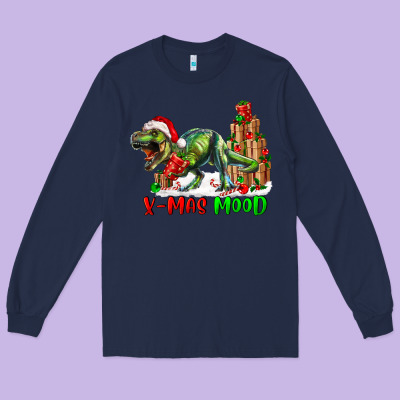T- Rex X-mas Mood Long Sleeve Tee Designed By Ranaportraitstore