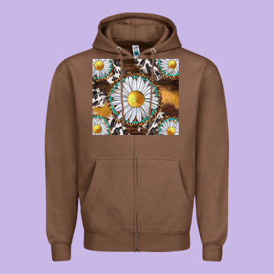 Western Daisy And Cowhide Tumbler Tbs Zipper Hoodie Designed By Tumblerdesignbyshophia