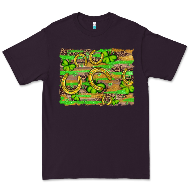 Horseshoe Shamrock Leopard Wood Glitter Background Premium Tee by Artiststas | Teevron