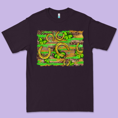 Horseshoe Shamrock Leopard Wood Glitter Background Premium Tee Designed By Artiststas