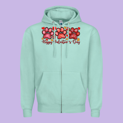 Happy Valentine's Day Paws Valentine's Day Zipper Hoodie Designed By Howdyjamesfarm