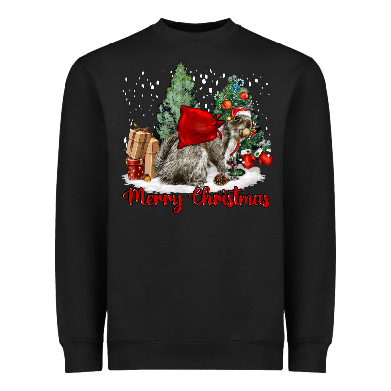Merry Christmas Gray Squirrel Heavyweight Sweatshirt by LillyAllenDesigns | Teevron