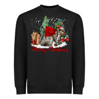 Black Merry Christmas Gray Squirrel Heavyweight Sweatshirt - LillyAllenDesigns