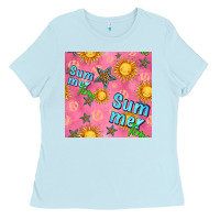 Baby Blue summer time of the sun seamless pattern Ladies Tee - BundleAndBundleShop
