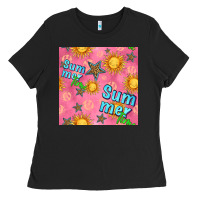 Black summer time of the sun seamless pattern Ladies Tee - BundleAndBundleShop