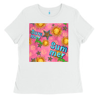 White summer time of the sun seamless pattern Ladies Tee - BundleAndBundleShop