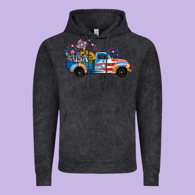 Usa 4th Of July Sunflower Truck Vintage Hoodie Designed By Jasminsmagicworld