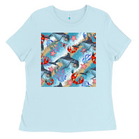 Baby Blue dolphin and crab seamless pattern Ladies Tee - BundleAndBundleShop