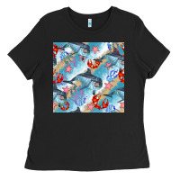 Black dolphin and crab seamless pattern Ladies Tee - BundleAndBundleShop
