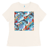 Bone dolphin and crab seamless pattern Ladies Tee - BundleAndBundleShop