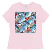 Bubblegum Pink dolphin and crab seamless pattern Ladies Tee - BundleAndBundleShop