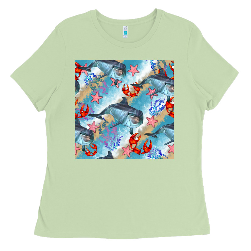 Dolphin And Crab Seamless Pattern Ladies Tee by BundleAndBundleShop | Teevron