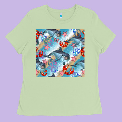 Dolphin And Crab Seamless Pattern Ladies Tee Designed By Bundleandbundleshop
