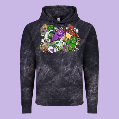 Gamer Mardi Gras Game Controller Vintage Hoodie Designed By Maliassmallbusiness