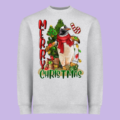 Merry Christmas Penguin Heavyweight Sweatshirt Designed By Lillyallendesigns