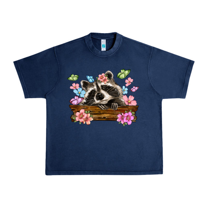 Raccoon With Flowers Urban Heavy Tee by MaliasSmallBusiness | Teevron