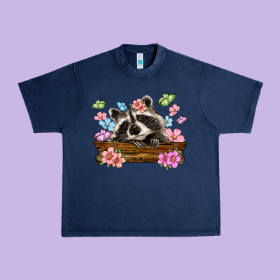 Raccoon With Flowers Urban Heavy Tee Designed By Maliassmallbusiness