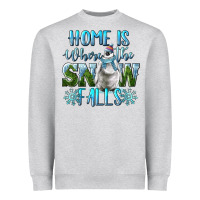 Heather Grey Home Is Where The Snow Falls Winter Penguin Heavyweight Sweatshirt - LillyAllenDesigns