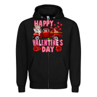 Black Happy Valentine's day red truck Zipper Hoodie - HowdyJamesFarm