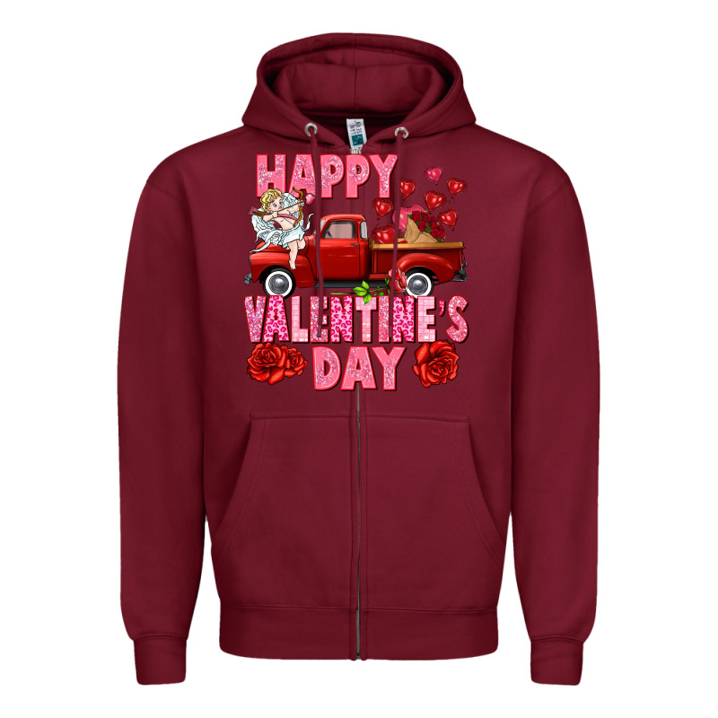 Happy Valentine's Day Red Truck Zipper Hoodie by HowdyJamesFarm | Teevron