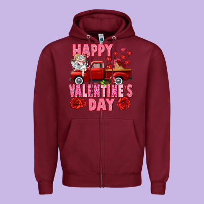 Happy Valentine's Day Red Truck Zipper Hoodie Designed By Howdyjamesfarm