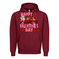 Burgundy Happy Valentine's day red truck Zipper Hoodie - HowdyJamesFarm