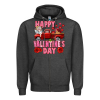 Charcoal Heather Happy Valentine's day red truck Zipper Hoodie - HowdyJamesFarm