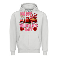 Dove Grey Happy Valentine's day red truck Zipper Hoodie - HowdyJamesFarm