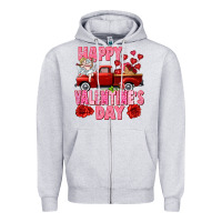 Heather Grey Happy Valentine's day red truck Zipper Hoodie - HowdyJamesFarm