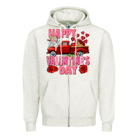Oatmeal Heather Happy Valentine's day red truck Zipper Hoodie - HowdyJamesFarm