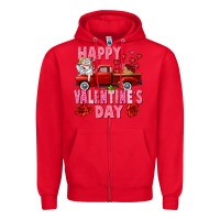 Red Happy Valentine's day red truck Zipper Hoodie - HowdyJamesFarm