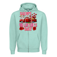 Seafoam Happy Valentine's day red truck Zipper Hoodie - HowdyJamesFarm