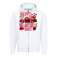 White Happy Valentine's day red truck Zipper Hoodie - HowdyJamesFarm