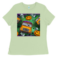 Matcha halloween bus and pumpkin seamless pattern Ladies Tee - BundleAndBundleShop
