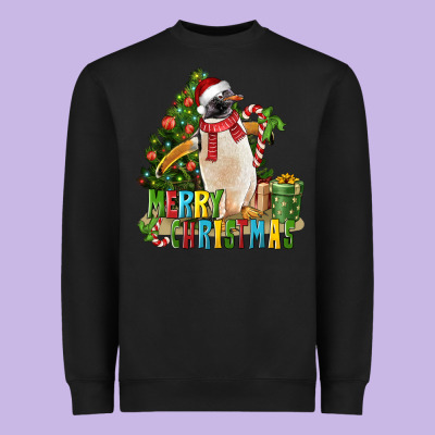 Merry Christmas Penguin Heavyweight Sweatshirt Designed By Lillyallendesigns