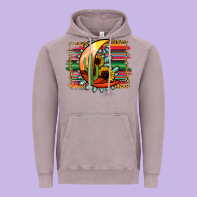 Desert Moon With Serape Background Vintage Hoodie Designed By Jasminsmagicworld