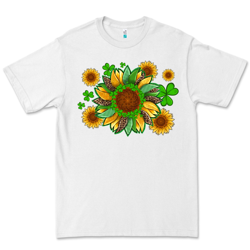St Patricks Sunflowers With Shamrock And Glitters With Leopard Premium Tee by Artiststas | Teevron