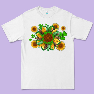 St Patricks Sunflowers With Shamrock And Glitters With Leopard Premium Tee Designed By Artiststas