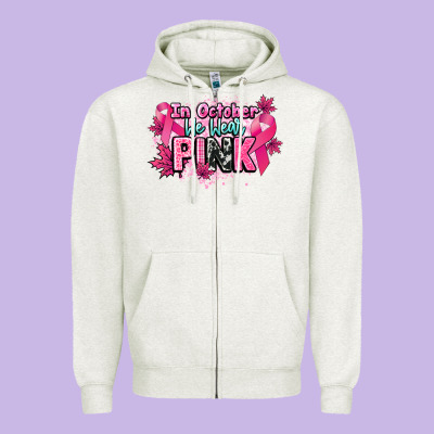 In October We Wear Pink Cancer Awareness Zipper Hoodie Designed By Howdyjamesfarm